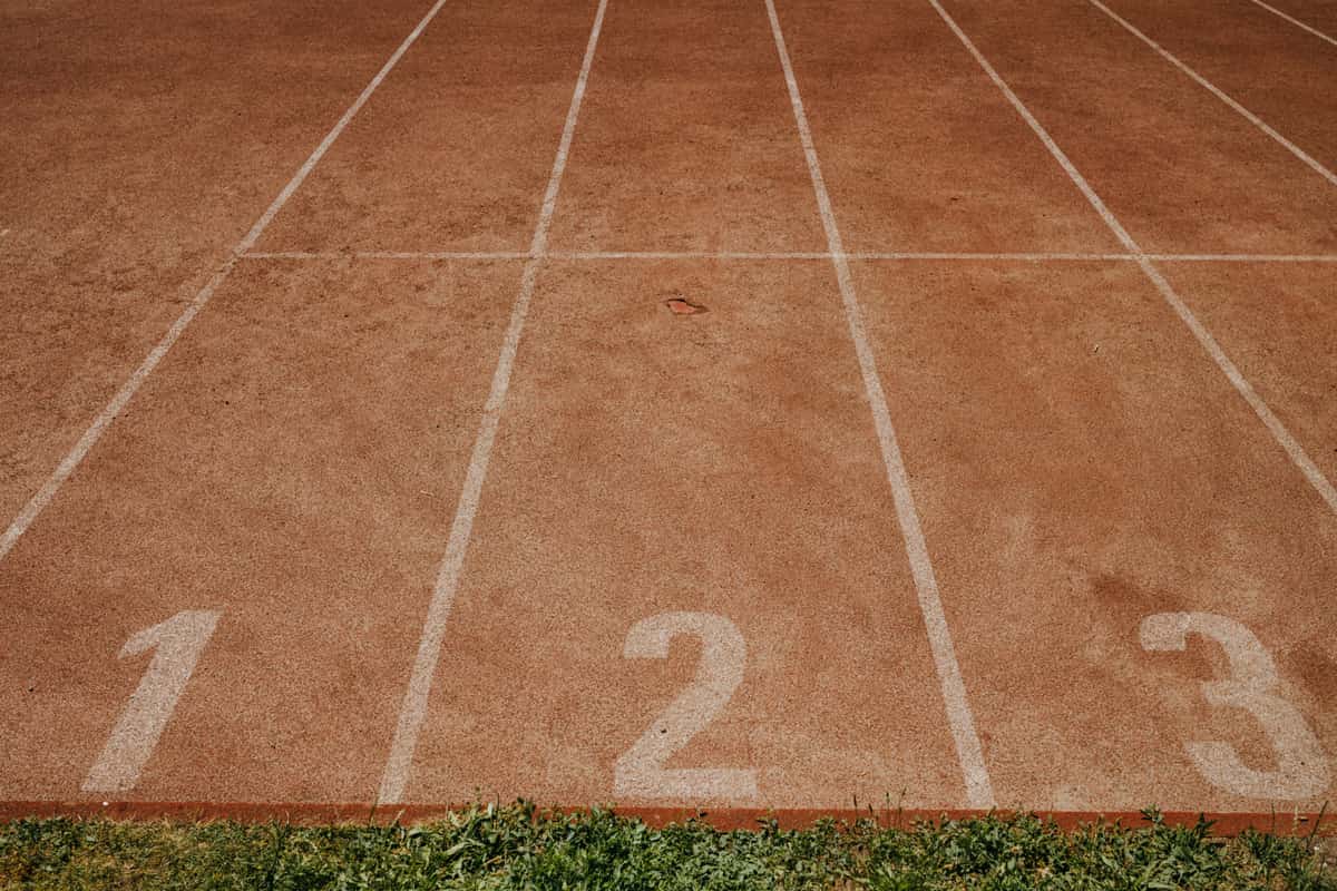 Numbered lanes on an outdoor running track